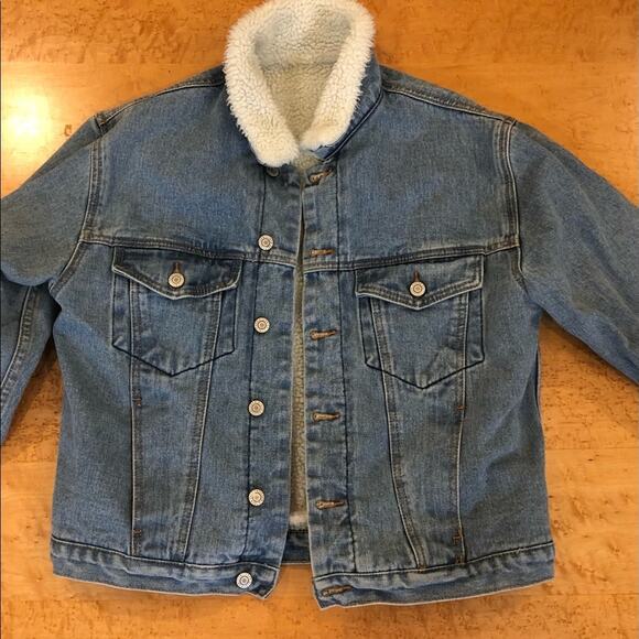 John Galt Sherpa denim jacket Y2K warm stylish size S/M - Picture 2 of 9